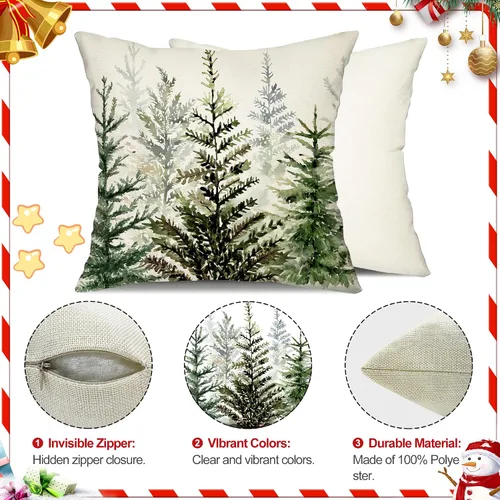 Miniatura 6 de DFXSZ Fundas de almohada de Navidad 16x16 pulgadas, juego de 2, árbol de Navidad de acuarela azul gris, fundas de almohada blancas decorativas