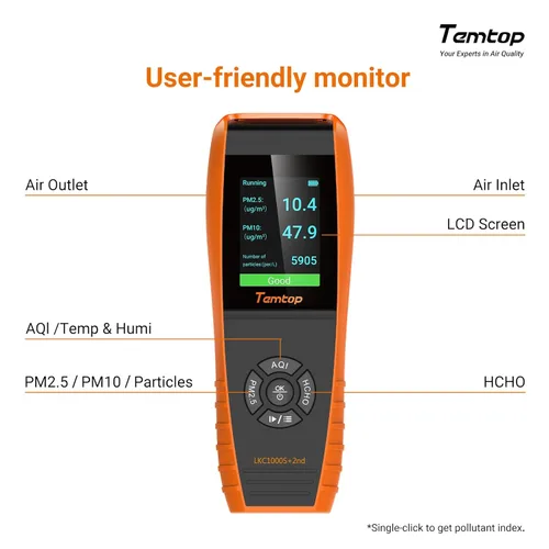 Miniatura 7 de Temtop Monitor de calidad del aire PM2.5 PM10 Contador de partículas, formaldehído, temperatura, humedad, TVOC AQI Tester para detección