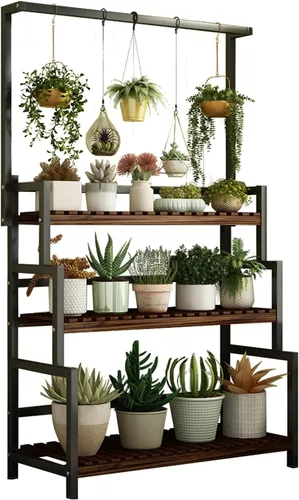 Miniatura 6 de Gdrasuya10 Soporte de 3 niveles para plantas colgantes, estantes de maceta de 68 pulgadas de alto, organizador de macetas, estante de metal