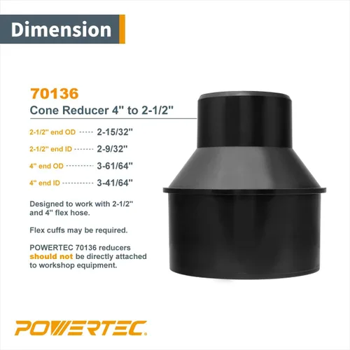 Miniatura 5 de POWERTEC Reductor de cono de manguera de 4 pulgadas a 2-1/2 pulgadas con abrazaderas de llave de acero inoxidable, accesorios de recolección