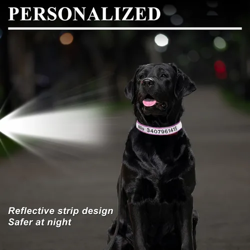 Miniatura 3 de Collar reflectante personalizado para perro, nombre y número de teléfono bordado personalizado para mascotas con hebilla de nailon ajustable en 5