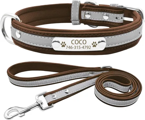 Miniatura 7 de Collares reflectantes personalizados para perros con acolchado de neopreno, collar de perro grabado personalizado con placa de nombre para perros