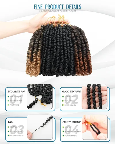 Miniatura 4 de Paquetes de extensiones de cabello de trenza de ganchillo Passion Twist - Combo de color mixto (6 paquetes 1B+1 paquete T1B/27+1 paquete T1B/30)