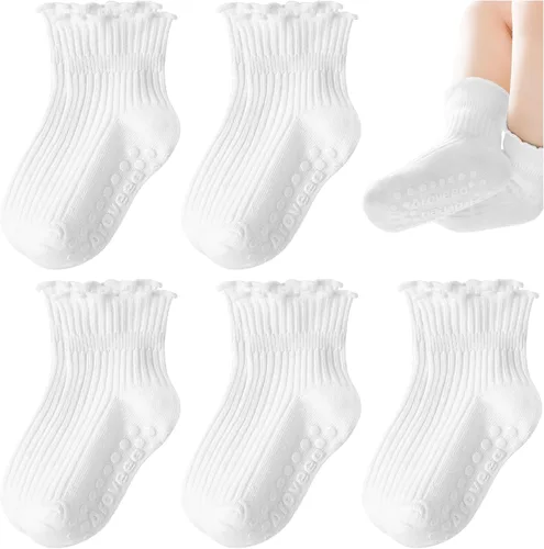 Miniatura 13 de Calcetines antideslizantes para bebés y niñas, calcetines de algodón con empuñaduras, paquete múltiple, calcetines de dibujos animados de tobillo