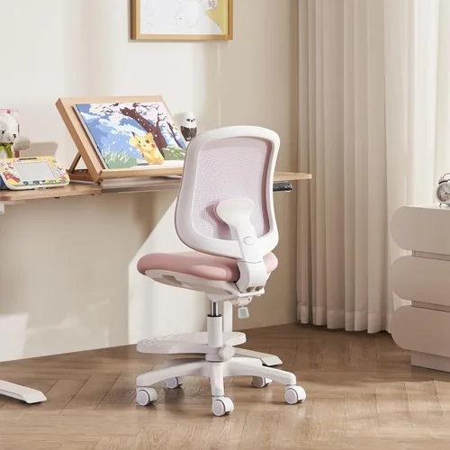 Miniatura 9 de Silla de escritorio, silla de estudio ergonómica para niños con soporte lumbar y reposapiés, altura ajustable, silla de oficina pequeña de malla