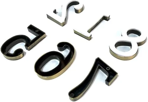 Miniatura 5 de Números de buzón de 2 pulgadas de aleación de zinc hueca, números de dirección de puerta 3D autoadhesivos para casa, apartamento, oficina, bronce