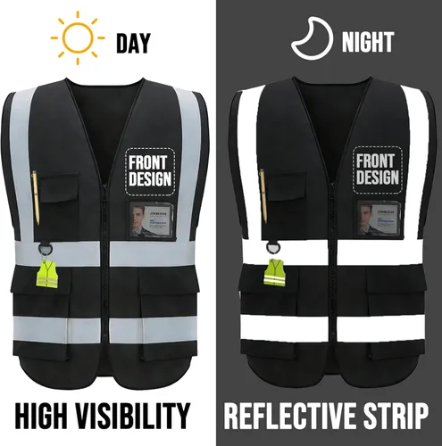 Miniatura 4 de Chaleco de seguridad personalizado BeautyWill con logotipo personalizado Clase 2, chaleco reflectante de alta visibilidad con bolsillos, ropa