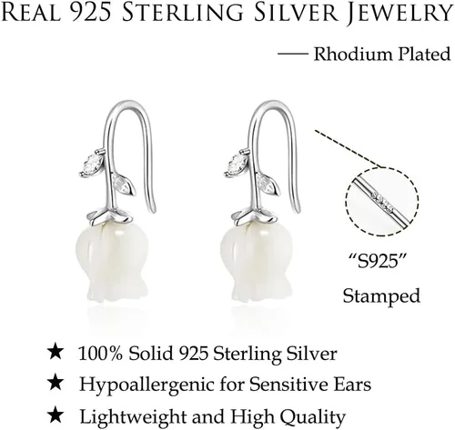 Miniatura 7 de Reffeer Aretes de plata de ley 925 maciza con diseño de flores para mujer