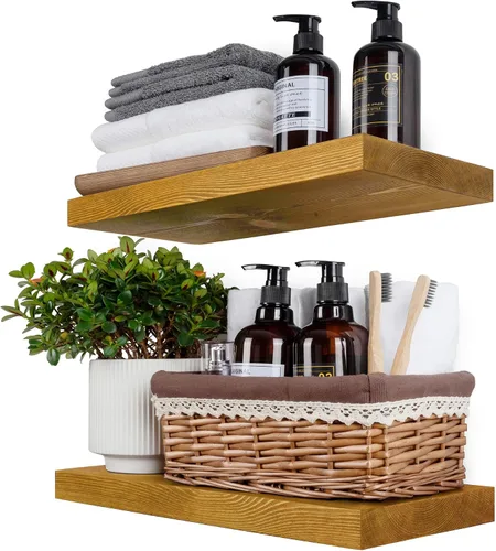 Miniatura 29 de BGMG Estantes flotantes de madera de 12 pulgadas, estantes flotantes negros, estantes de pared de madera maciza para baño, sala de estar