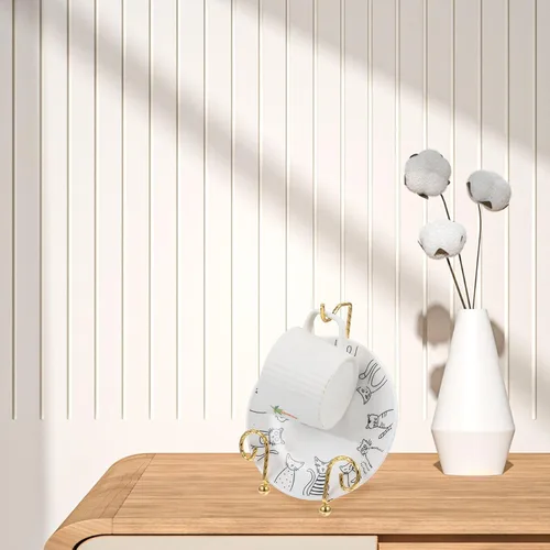 Miniatura 3 de Cabilock Organizador de tazas de té chapado en Europa y soporte de exhibición de platillo, paquete de 2 soportes de metal para platillos de mesa