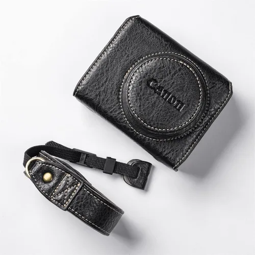 Miniatura 2 de Funda de piel sintética premium para cámara de cuerpo completo para Canon PowerShot G7 X Mark II/Mark III G7X2 G7X3 con correa para el cuello (negro)