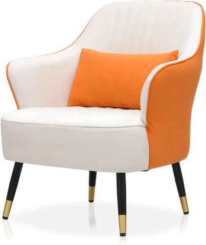 Miniatura 12 de Magshion Silla decorativa moderna con almohada lumbar, sillón tapizado de cuero, sillón individual ergonómico para sala de estar, dormitorio