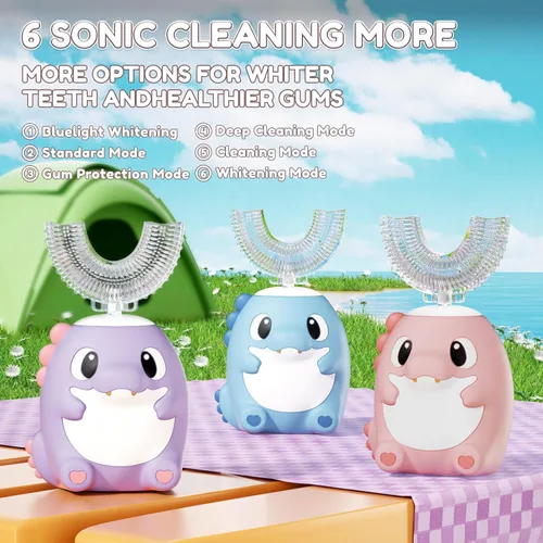 Miniatura 3 de Kids Electric U Shaped Toothbrush Children Dinosaur Sonic Automatic Toothbrush with 6 Brush Heads Full Mouth 6 Cleaning Modes - (Age2-15 Blue)
