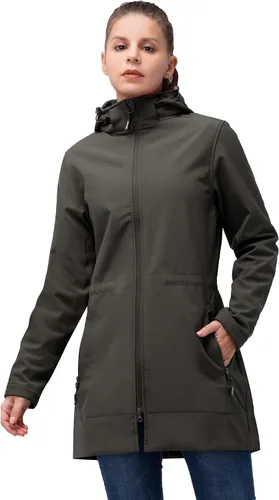 Miniatura 8 de 33,000ft Chaqueta de Lluvia Impermeable para Mujer de Softshell Largo con Capucha y Forro de Forro Polar, Cortavientos