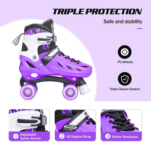 Miniatura 3 de METROLLER Patines de ruedas para niñas de 5 a 8 a 12 años y niños y adolescentes, 4 tamaños ajustables para niños pequeños con ruedas iluminadas