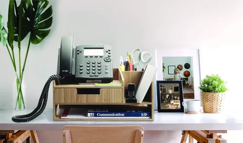 Miniatura 5 de MobileVision Soporte de teléfono de bambú con cajón, bandeja de papel y soporte para lápices, solución de almacenamiento para productos de oficina