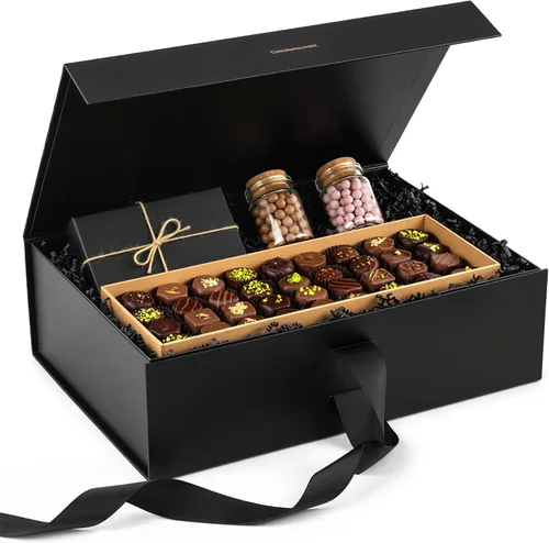 VGOODALL Caja de regalo negra, 10.5 x 7.5 x 3.1 pulgadas, cajas de regalo para regalos con tapas, cierre magnético, caja plegable para propuesta de