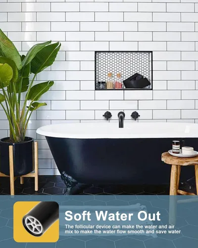 Miniatura 2 de ARCORA - Llenador de bañera de montaje en pared, negro mate, grifo de bañera de largo alcance, 2 asas cruzadas, grifo de bañera montado en la pared