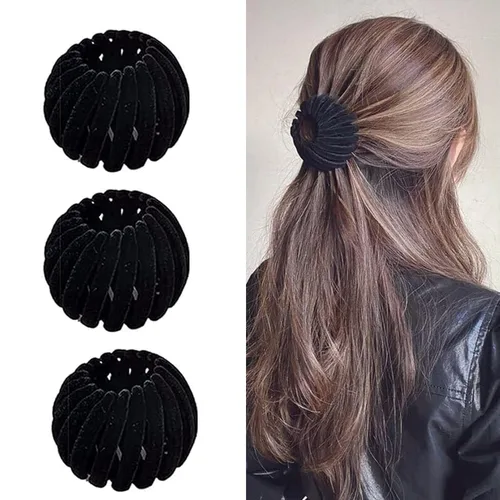 Miniatura 13 de Pinza de pelo mágica de nido de pájaro, accesorio para hacer moños, para cabello grueso y fino, 4 Negro