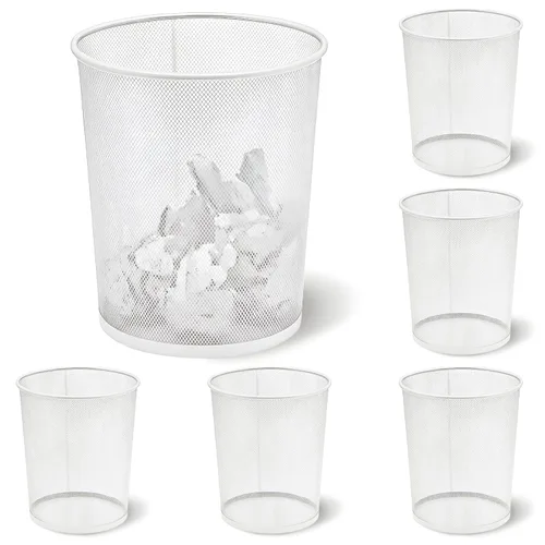 Miniatura 8 de Zeyune Paquete de 6 cubos de basura plateados de malla a granel de 4 galones de malla de alambre de metal, cesta de papel de desecho, redondo