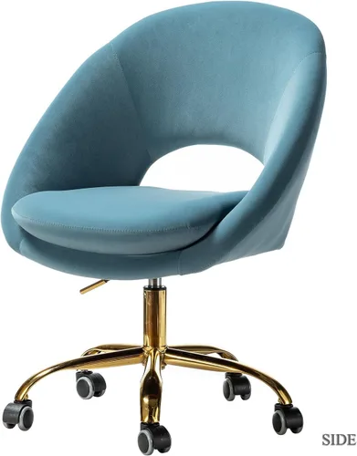Miniatura 3 de TINA'S HOME Silla de oficina moderna de terciopelo con giro ajustable, cómoda silla de escritorio tapizada con respaldo abierto, pequeña y bonita