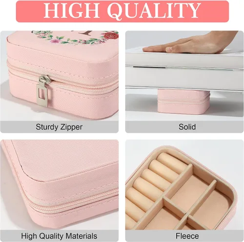 Miniatura 4 de Parima Joyero de viaje Organizador de joyas con iniciales pequeñas Joyero de viaje rosa para mujeres y niñas Organizador de aretes Idea