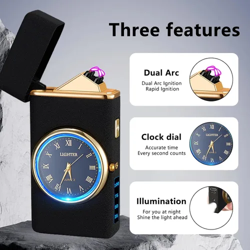Miniatura 4 de Encendedor de plasma recargable por USB, resistente al viento, de doble arco, con pantalla LED, sin llama, para camping, senderismo, velas, barbacoa