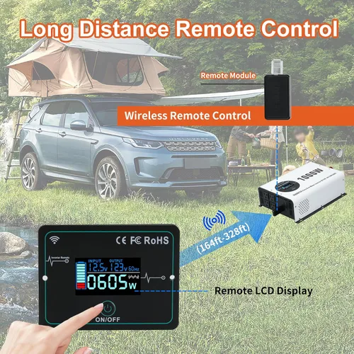 Miniatura 2 de Inversor de Potencia de 1000 Vatios Potencia Pico 2000W Onda Sinusoidal Pura 12V DC a 120V AC Convertidor RV con Control Remoto Inalámbrico Pantalla