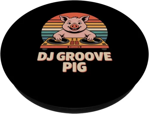 Miniatura 2 de DJ Groove Pig Retro Turntable Vinyl Club Music PopSockets Adhesive PopGrip