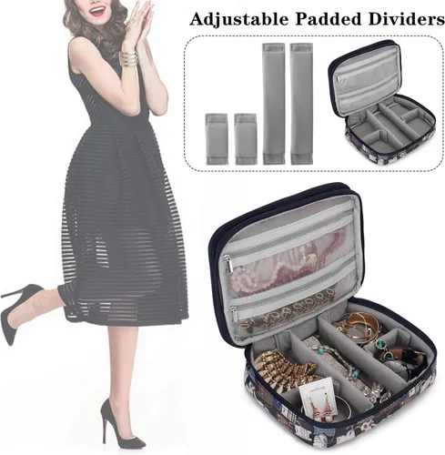 Miniatura 3 de Teamoy Estuche organizador de joyas de viaje, soporte para bolsa de almacenamiento para collares, aretes, anillos, reloj y más, alta capacidad