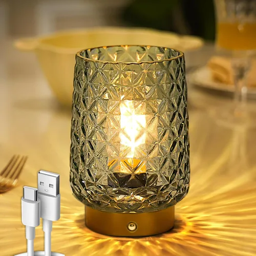 Miniatura 10 de MJ PREMIER Lámparas Inalámbricas Recargables de Vidrio, Lámpara de Mesa Portátil con Brillo Regulable, Táctil, Funciona con Batería, Lámpara Táctil