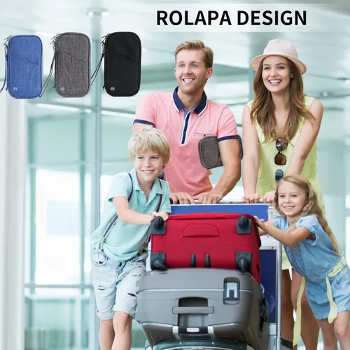 Miniatura 6 de Cartera para pasaporte, soporte para pasaporte RFID con ranura para tarjeta de vacunación, para familias y mujeres y hombres, organizador