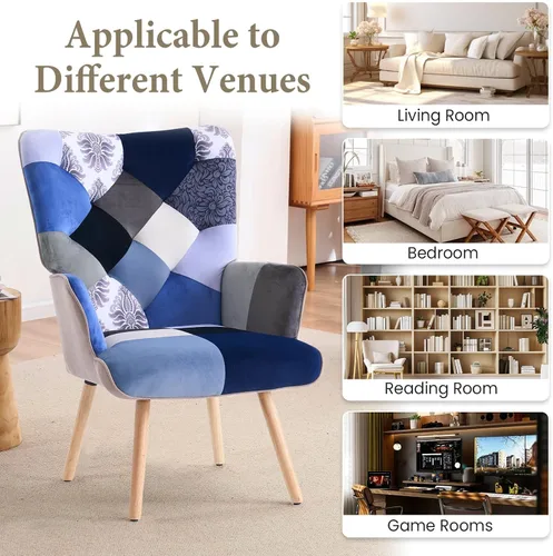 Miniatura 7 de Joysoul Silla decorativa para sala de estar, sillón moderno con respaldo alto, silla de tela de retazos bohemios, silla de lectura tapizada colorida