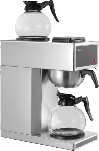 Miniatura 9 de VEVOR Cafetera comercial de goteo, cafetera de 12 tazas con 2 jarras de vidrio y 2 platos calentadores de decantador, cafetera de acero inoxidable
