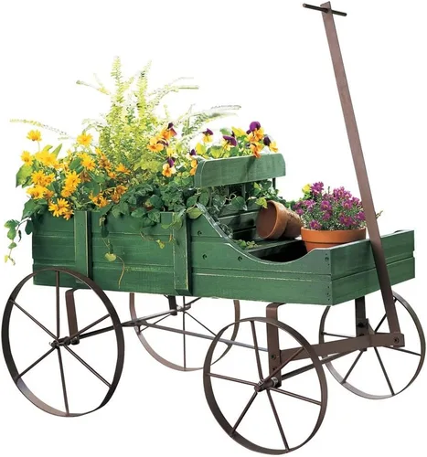 Miniatura 8 de Carreta Amish decorativa, maceta de jardín de atrás de interior y exterior, Azul