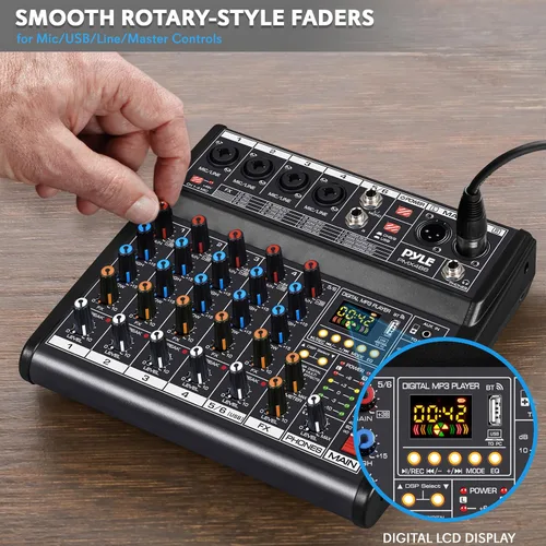 Miniatura 4 de Mezclador de audio Bluetooth profesional Pyle DJ - Mezclador de sonido con controlador DJ de 6 canales con DSP, 16 efectos preestablecidos, interfaz