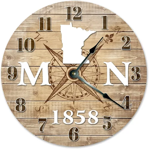 Minnsota Established Silent Non Ticking Round Battery Operated Handmade Hanging Large10.5 Inch Wall Clock for Bedroom Office Cottage Decoration