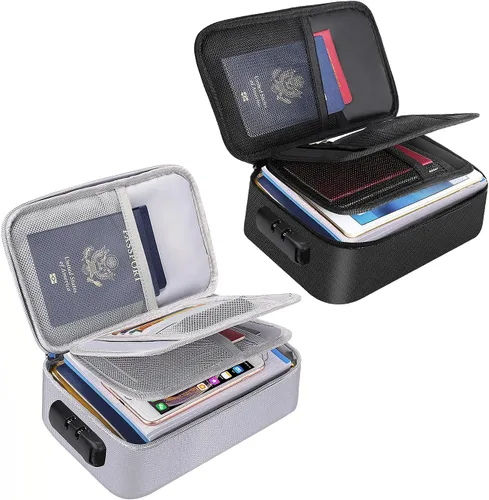 Miniatura 11 de ENGPOW Pequeño estuche organizador de almacenamiento ignífugo con cerradura (9"x 5.3"x 3.7"), bolsa billetera organizadora de monedas caja fuerte