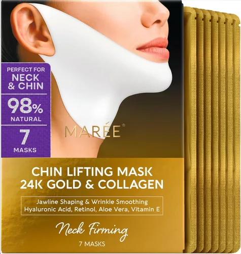 MAREE Máscara de elevación de línea V con oro de 24 quilates, mascarilla facial de colágeno profundo para mujeres, máscara moldeadora de mandíbula