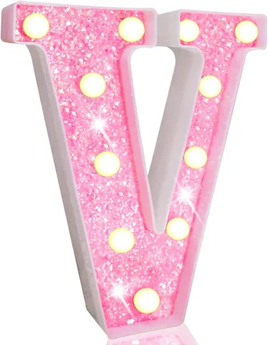 Miniatura 54 de Pooqla Luces de números de marquesina, números de luz rosa para niñas de 10.º cumpleaños, funciona con pilas, luz nocturna de número con purpurina