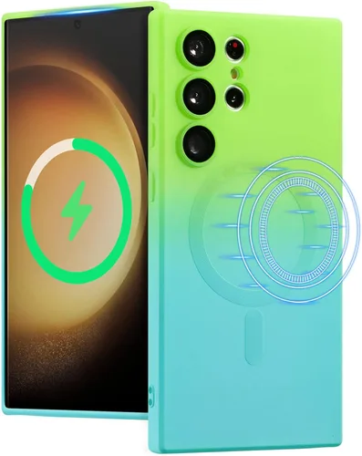Miniatura 9 de UEEBAI Funda magnética para Samsung Galaxy S22 Ultra 5G, lujosa funda de color neón degradado compatible con funda de cargador MagSafe con protector