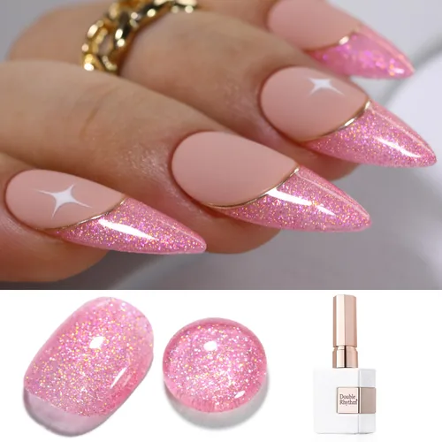 Miniatura 19 de Double Rhythm Esmalte de gel con purpurina de nieve de 0.5 fl oz, color holográfico reflectante para arte de uñas, salón de manicura y bricolaje