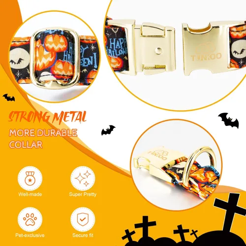 Miniatura 3 de Tunkoo Collar de perro de Halloween con calabaza, duradero, ajustable y elegante, disponible en tamaño pequeño, mediano, grande S Cuello Hallween