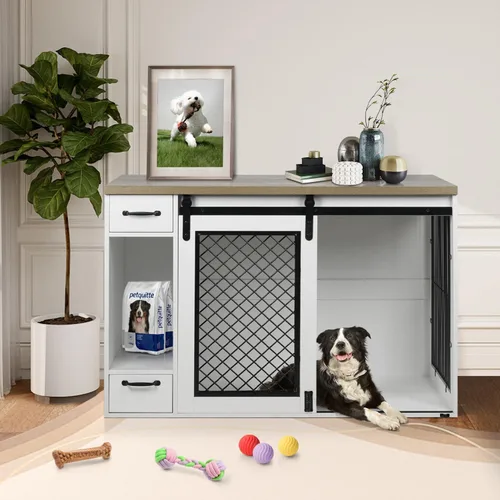Miniatura 7 de Jaula Grande para Perros, Jaulas para Perros Medianos, Caseta para Perros de 47.2" para Interiores con Cajones, Comederos y Almacenamiento, 2