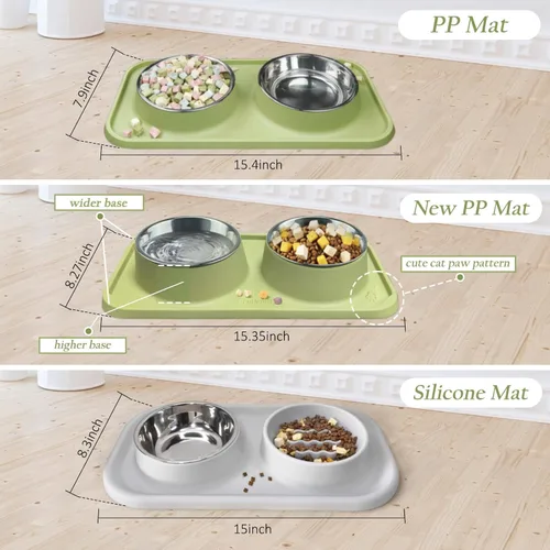 Miniatura 2 de Cuencos para gatos para alimentos y agua, cuencos dobles premium removibles de acero inoxidable con fondo antideslizante y soporte elevado
