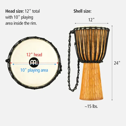 Miniatura 6 de Meinl Percussion Djembe - Tambor africano para adultos, no fabricado en China, madera de caoba/cabeza natural, 12 x 24 pulgadas