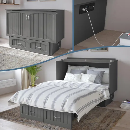 Miniatura 28 de AFI, Nantucket - Cómoda de cama Murphy de tamaño matrimonial con colchón, cajón de almacenamiento y cargador USB integrado, color blanco
