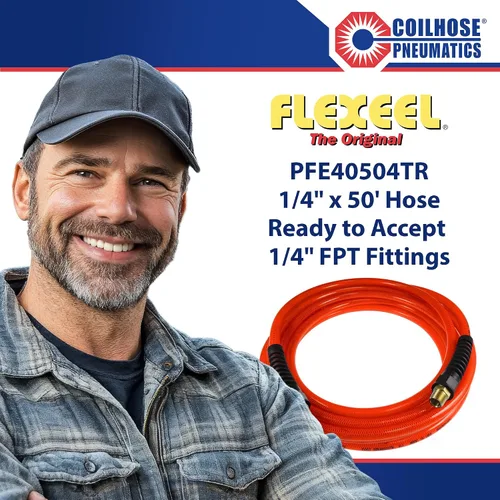 Miniatura 4 de Coilhose Pneumatics PFE40504TR Flexeel Manguera de Aire de Poliuretano Reforzado, ID de 1/4 de Pulgada, Longitud de 50 Pies con (2) Accesorios