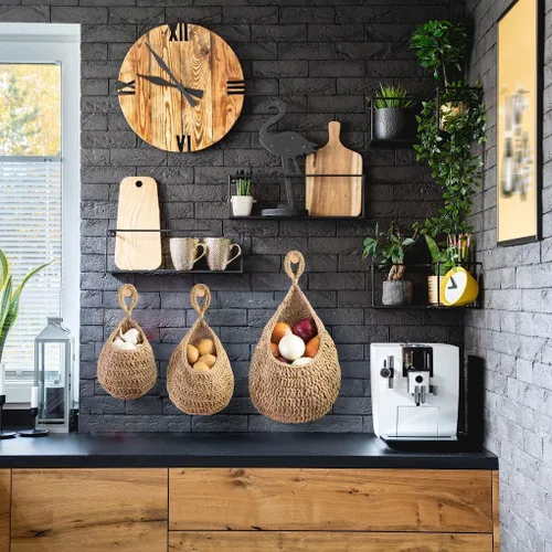 Miniatura 2 de Cesta colgante de yute bohemio – Cesta de frutas colgante de mimbre para almacenamiento de productos frescos, conservador de verduras para papas