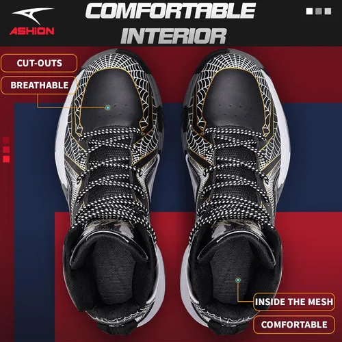Miniatura 6 de ASHION Zapatos de baloncesto unisex para niños y niñas, tenis de caña alta, transpirables, con amortiguación al aire libre, zapatos deportivos